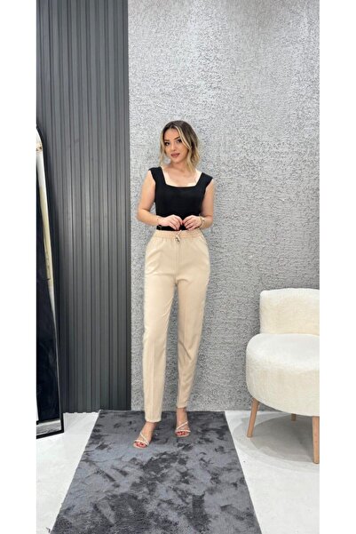 MATTİMODA Kadın Lastikli Pantolon Likralı Esnek Kumaş