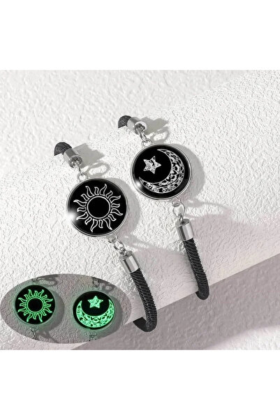 Choice Black-1 2pcs Luminous Sun Moon Braided Bracelets for Lovers Adjustable...