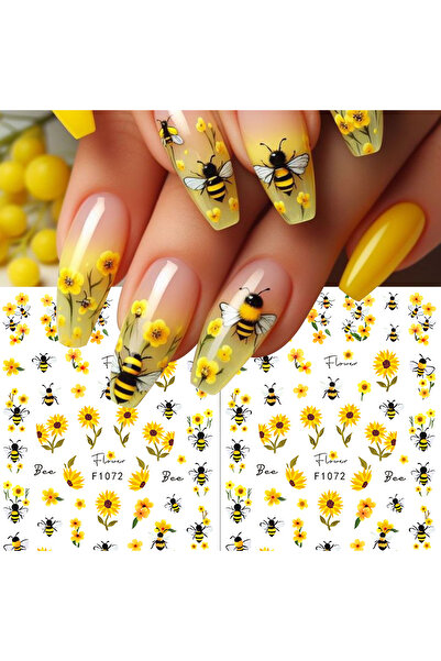 Choice ملصقات أظافر ذهبية بتصميم زهرة عباد الشمس والنحلة، مناسبة لفصلي الربيع...