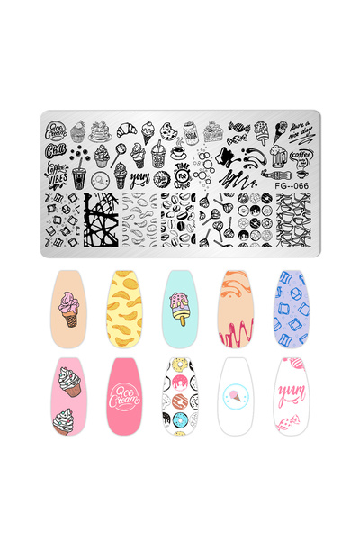 Choice FG-066 قوالب ختم أظافر على شكل دب كرتوني، بنقشة فواكه، آيس كريم، كعكة،...