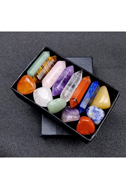 Choice 14pcs 14pcs/box Natural Stone 7 Chakra Points Crystal Pillar Set Color...