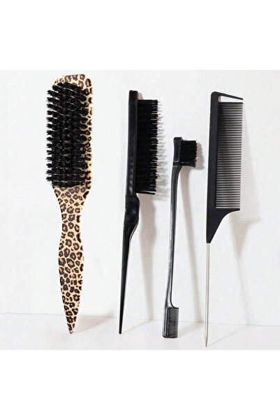 Choice طقم من أربع قطع بنقشة جلد النمر الأصفر، يتضمن فرشاة شعر ذات رأس مدبب، ...