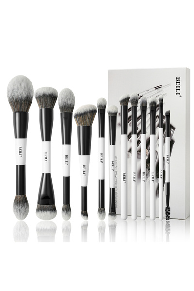 Choice مجموعة فرش مكياج احترافية ثنائية الأطراف من بيلي، 12 قطعة، نباتية، لتح...