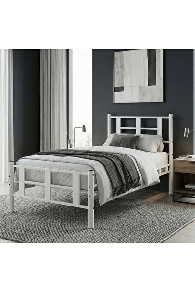 Mobilya Dükkanım Karma Tek Kişilik Metal Karyola 120x200 Beyaz