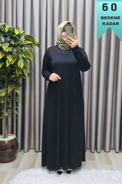 Elmas Tesettür Women's Hijab Plus Size Clothing Mother's Dress with Stone Collar