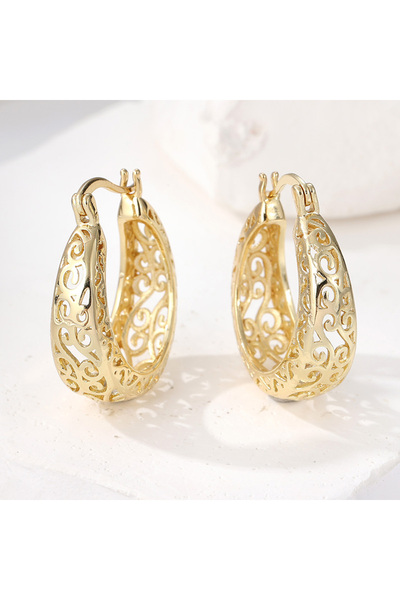 Choice T724 Classic Vintage Hollowed Hand Carved Texted Hoop Earrings for Wom...