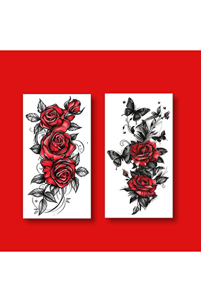 Choice 2pcs-Hua-16 2 Sheets Red B Butterfly Rose Flower Temporary Tattoo Stic...