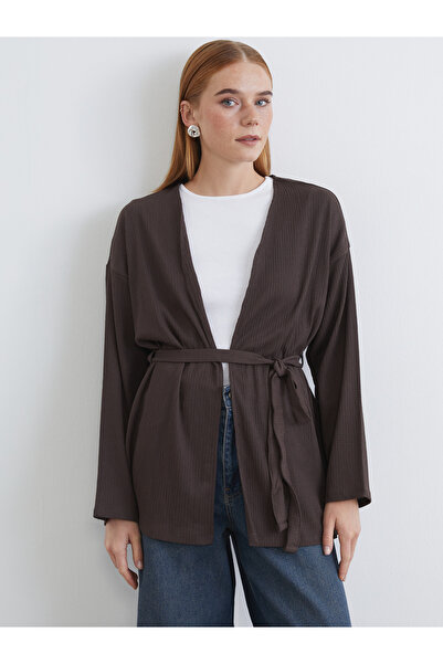 LC Waikiki كارديجان نسائي بياقة شال وحزام