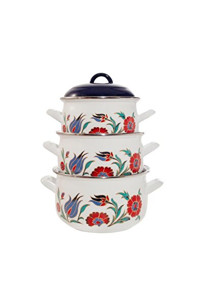 Serenk 18-20-22 Cm Emaye 3'lü Derin Bombeli Tencere Seti