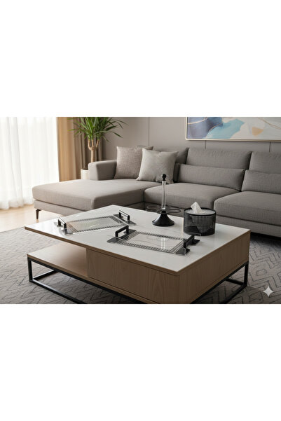 Generic A modern hospitality set including serving trays, a cup holder, and a...