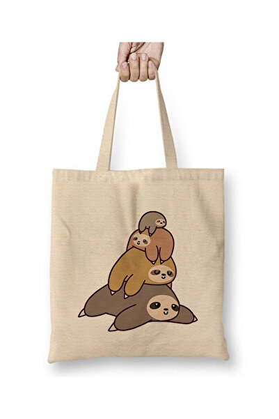 Toyaso Cute Sloth Animal Sloth White Tote Bag Long Handle Shopping Bag Beach Bag