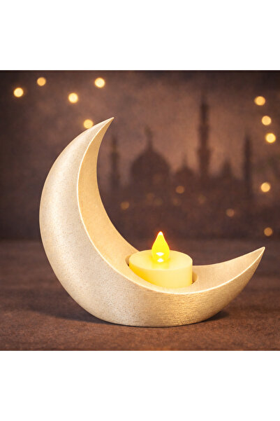 Ghovel Ramazan Ayı Dekoratif Hilal Mumluk – LED Mumlu Şık Masa & Ev Dekoru