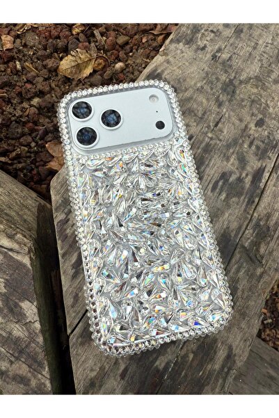 madamcase İPHONE 17 PRO MAX BEYAZ RENK FULL GERÇEK TAŞLI LUXURY KILIF