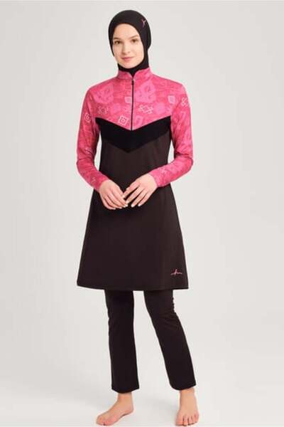 Haşema Anadolu Collection Corded Fabric Detailed Black Lycra 5 Piece Hijab Sw...