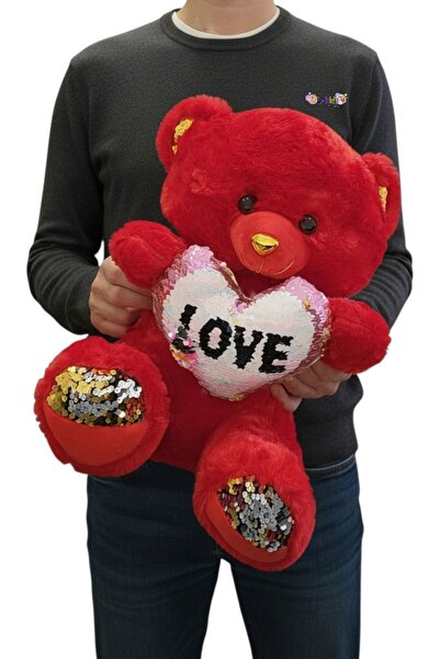 OEM Red Plush Bear with Heart Love with Sequins (40 cm) – A Memorable Hug