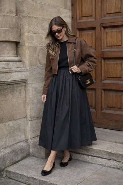 oshebu Black - Women's Elastic Waist Flared Skirt