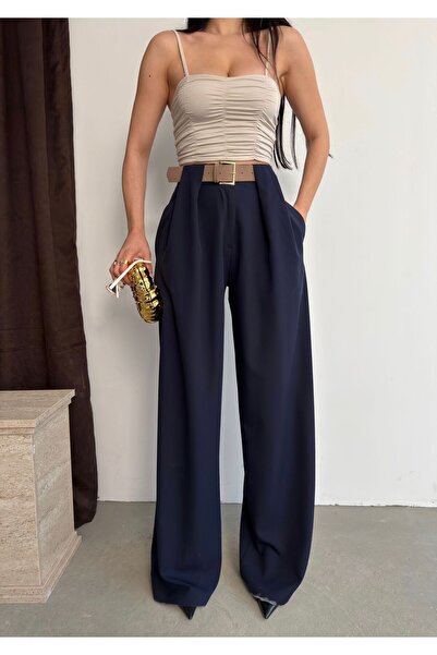 Ekim Store Bridge Detailed High Waist Belted Palazzo Trousers