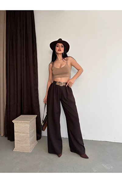 Ekim Store Bridge Detailed High Waist Belted Palazzo Trousers