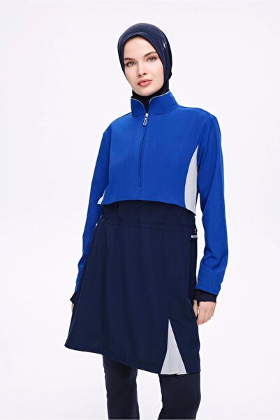 Haşema Saks Blue 5 Piece Full Hijab Swimsuit Set with Gilet 5063