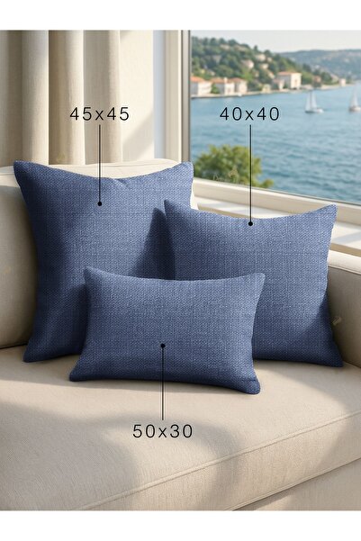 Demor Home Keten Dokulu İndigo Rengi Kırlent Yastık Kılıfı