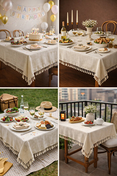 perde plus Лляна скатертина з бахромою | Стильна скатертина для дня народженн...