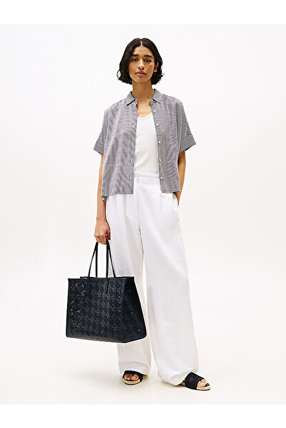 Tommy Hilfiger Women's Th City Mono Tote Bag Navy Blue Aw0Aw17501Dw6