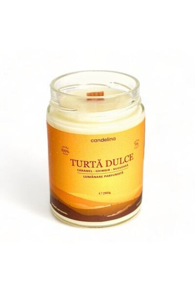 Candelina Lumanare parfumata soia cu fitil lemn, Candelina, Turta dulce - Car...