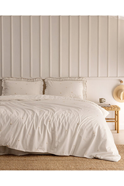 Madame Coco طقم غطاء لحاف سافير كينج سايز 100% قطن مطرز من رانفورس - طبيعي