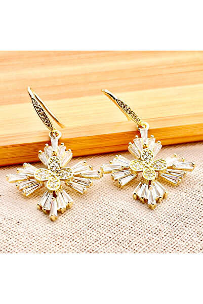 Siya Silver Özel Seri Zirkon Taşlı Çiçek Model Sallantılı Çelik Küpe