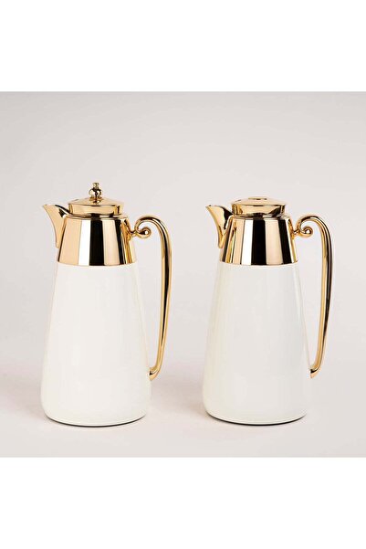 Generic Dallaty set of 2 steel vacuum flask beige & gold 1L