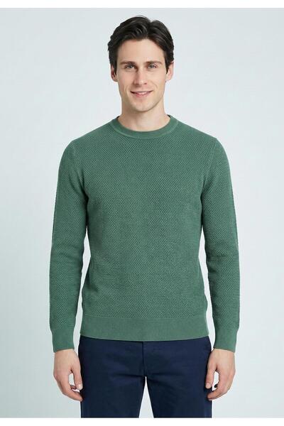 Felix Hardy Men's Goose Feet Patterned Knitwear Crew Neck Sweater - Green