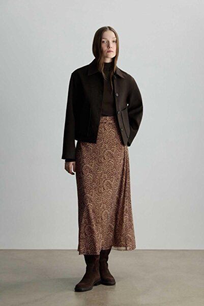 BE BLUE Brown Shawl Patterned Tulle Skirt