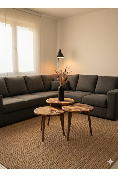 GökçesanSehpa Ahşap & Epoksi 3'lü Zigon Sehpa | Doğal Ahşap | Masif, Uzun Ömü...