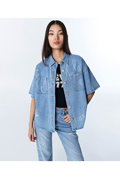 Twist SLOGAN VE HOTFIX BASKILI JEAN GÖMLEK