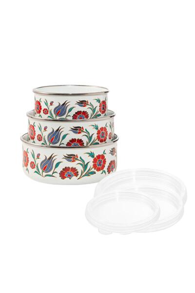 Serenk 14-16-18 Cm Emaye Üçlü Saklama Kabı Seti