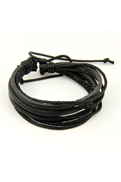 Choice Black Leisure Fashion Men's Hand-woven Multilayer Leather Bracelet Han...