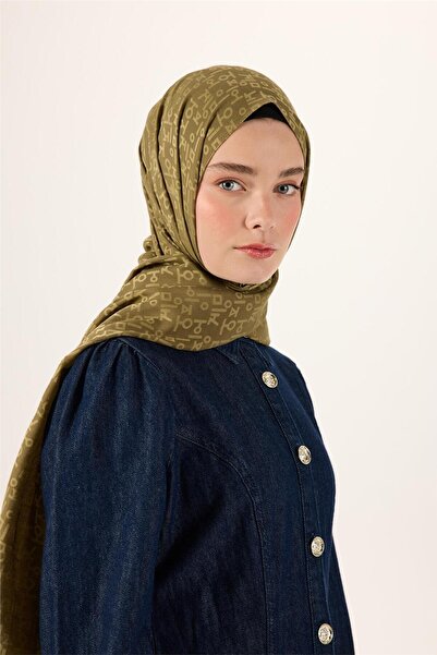 Silk Home Cotton Liva Shawl Olive Green Non-Slip Tok Duruşlu 90X200
