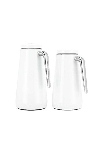 Generic Dallaty Set Of 2 Steel Vacuum Flask White/Chrome 1.0L And 1.3L