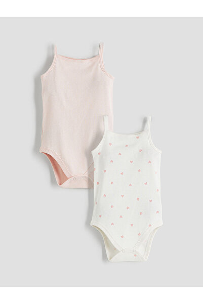 LC Waikiki Meral Collection Ecru Printed Baby Girl Snap Fastener Bodysuit 2-Pack