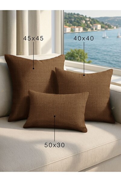 Demor Home Keten Dokulu Kakao Kahverengi Kırlent Yastık Kılıfı