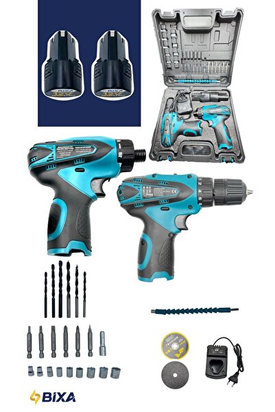 bixa 12V Çift Akülü Vidalama ve Somun Sıkma Makinesi Seti - 32 Parça Full Aks...