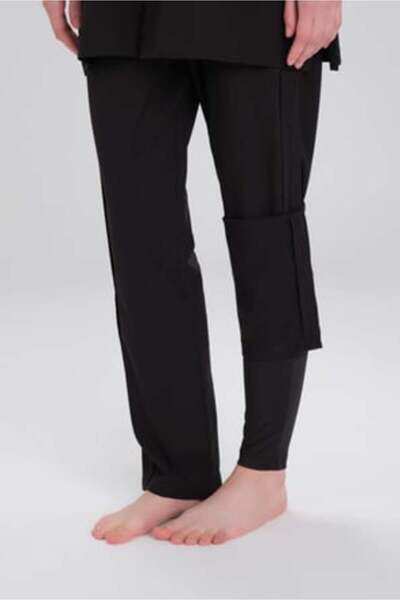 Haşema Black Woven 5-Piece Hijab Swimsuit Set with Waist Belt Detail