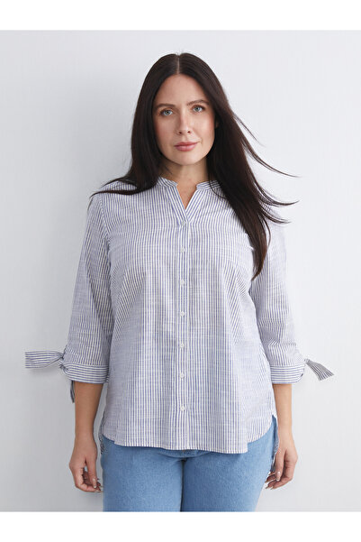 LC Waikiki قميص نسائي مخطط بمقاسات كبيرة مكشوف الأكتاف