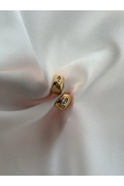 lotusbybuket حلق ذهبي من الفولاذ المقاوم للصدأ مرصع بحجر الزركون (1×1 سم)