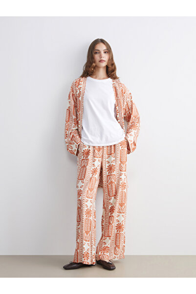 LC Waikiki Elasticated Waist Patterned Wide Leg Women's Trousers