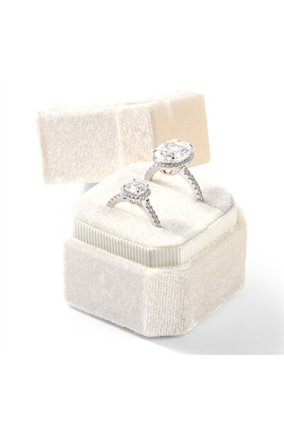 Choice Beige Oirlv Wedding Flanner Ring Box Engagement Triple Slot Square Rin...