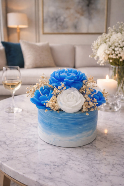 Bead Taş Saksıda El Yapımı Kokulu Mum Çiçek Aranjmanı – Dekoratif, Şık ve Kal...