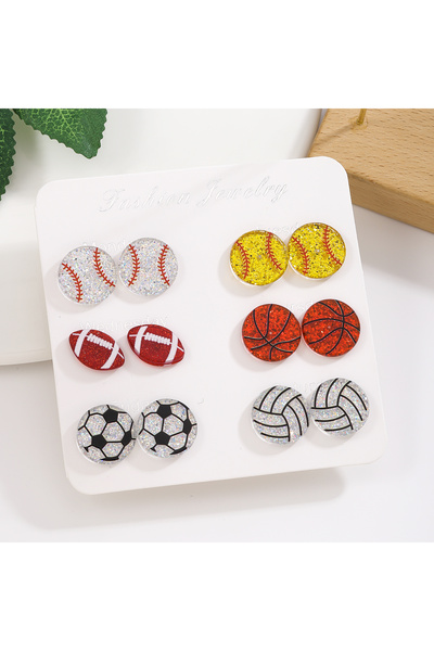Choice Set 1 6Pcs/Set Football Earrings Women Shiny Sequin Basketball Volleyb...