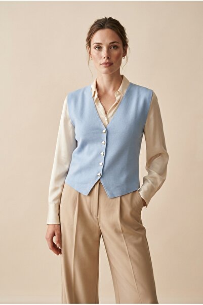 KARTON TRİKO Kadın Düğmeli V Yaka Triko Yelek