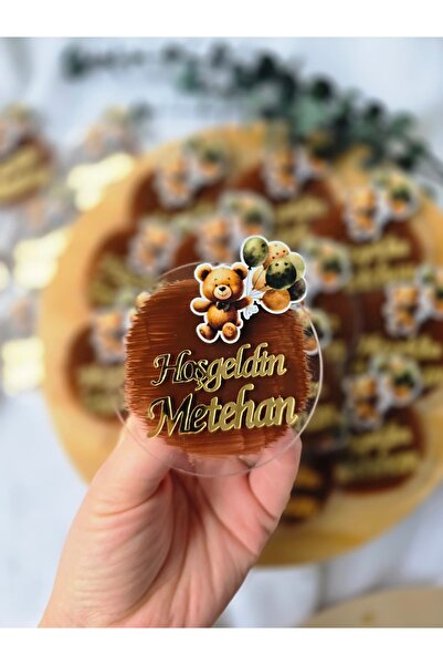 Pass Pano Kişiye Özel 7cm İsimli Yeşil Balonlu Ayıcık Pleksi Magnet - 10’lu S...